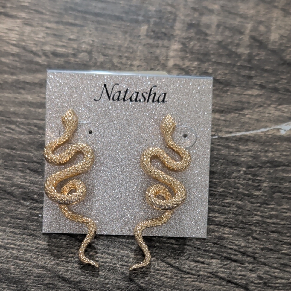 Natasha Couture Twisted Gold Snake Earrings